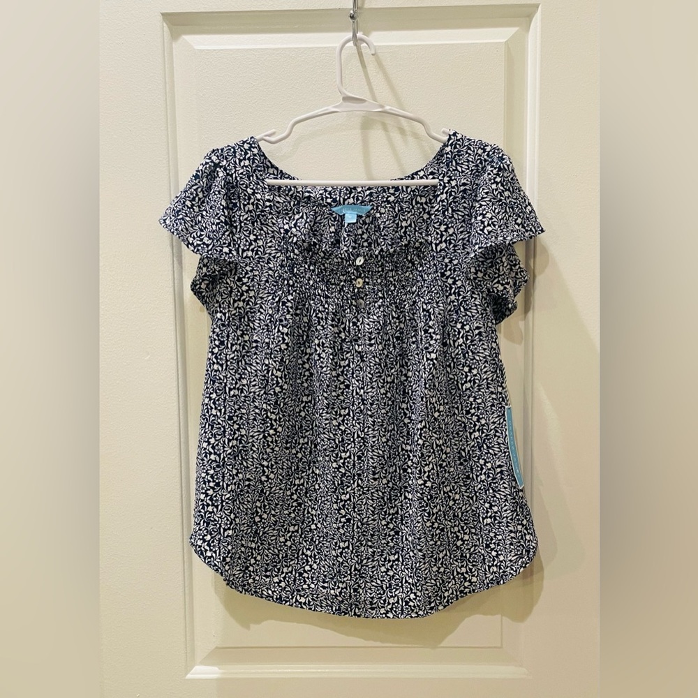 NEW…Draper James Square Neck Floral Flutter Sleeve Top - Picture 2 of 4